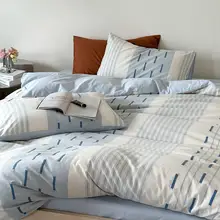 シンプルな デザインの水洗いコットン四点布団カバーセット【純コットン・エアー大提花・現代的なベッドリネン】（セットアップ対応）