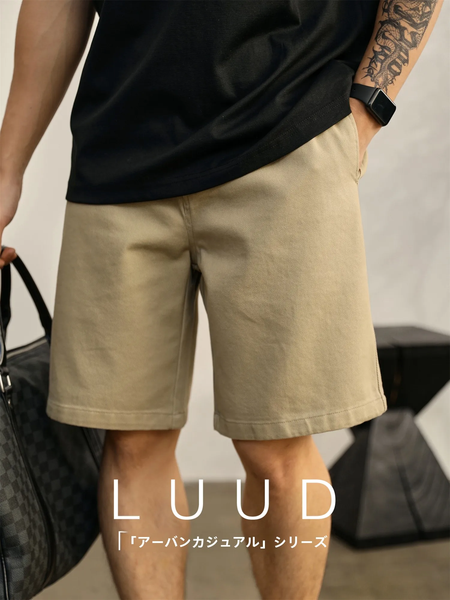メンズコットンデニム短パン LUUD ルーズストレート カジュアルスタイル 2025夏