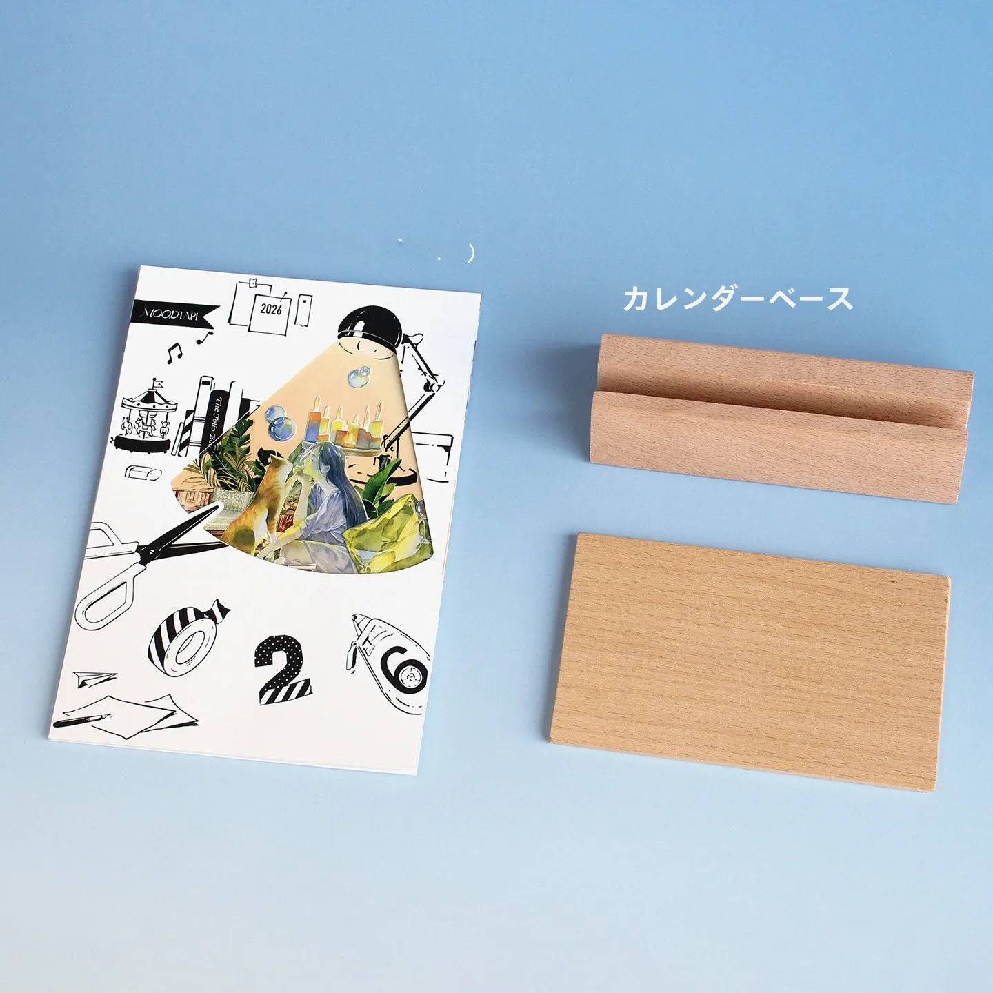 オリジナルデザインのカラフルな卓上カレンダー：黒白コラージュスタイルでシンプルな日常管理を実現