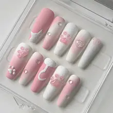立体猫爪のハンドメイドネイル【超可愛い・ピンク・毛並みのあるデザイン】
