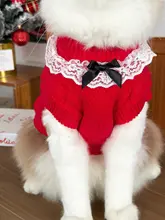 ロリータ風猫ニットセーター【秋冬用・レース付き・赤・暖かさ・お祝い用】（セットアップ対応）