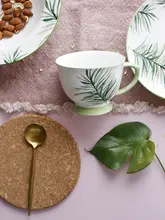 ブルーリリーハウス 陶器製グリーンリーフマグカップ【大容量・朝食用・オートミール対応】