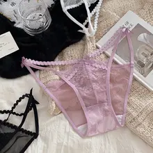 フランス風レースデザインの低腰女性用下着【快適・透かし編み・リボン付き】