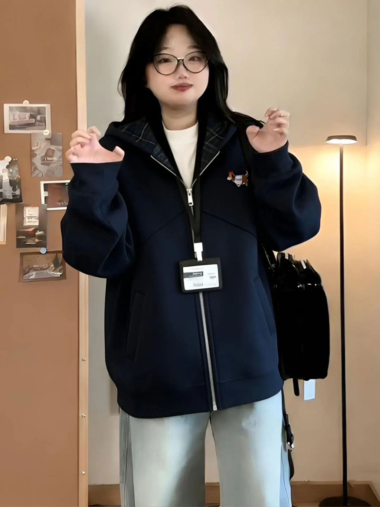 ゆったりした韓国風フード付きカーディガン：通勤  ・春シーズン向けのリラックススタイル