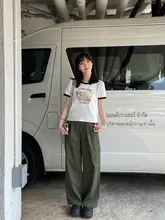 大きなポケット付きルーズフィットカジュアルパンツ【夏用・レディース・ストレートタイプ】