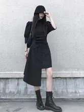 ウエスト絞りが美しい暗黒色のフレアワンピース【初恋スタイル・シャツデザイン】