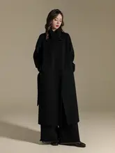 高級感あふれるダブルフェイスカシミヤコート【立襟・ウエストベルト・ロング丈・秋冬用】