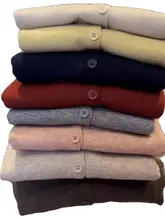 秋用薄手ウールニットカーディガン【ラウンドネック・ゆったりショート丈・軽量】