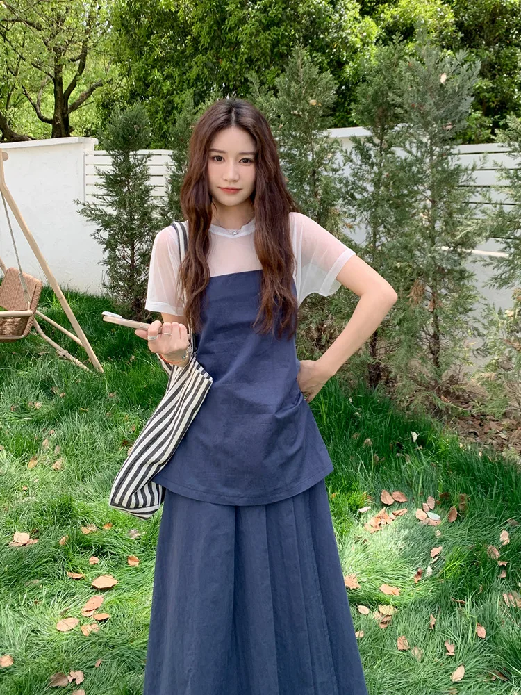 深青色ネットスカート三件セット：夏季の快適さとシルエット美しさを実現