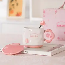 かわいい桜柄セラミックマグカップ【蓋付き・スプーン付き・オフィスや自宅用・ギフトボックス入り】