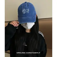 刺繍入りカートゥーンキャットの野球帽【春用・女性用・カジュアルデザイン】