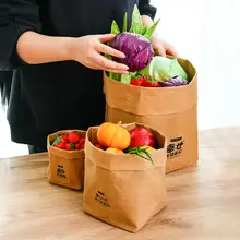 牛皮紙製 水洗い可能な収納袋【冷蔵庫用・フルーツ・野菜・トースト用・防油・防水】