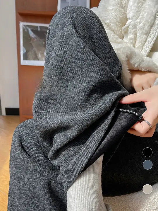 秋冬用 グレーウエストゴムワイドパンツ【ストレート・極上の柔らかさ・デザイン】（セットアップ対応）