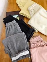極上の柔らかさの細いストライプモコモコパンツ【内側起毛・調整可能な裾・ウエストゴム】