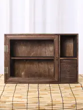 天然木製 防塵ガラスデスク収納ボックス【茶器・化粧品・文房具用】
