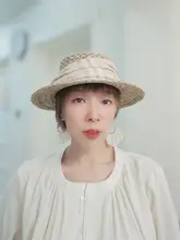 レトロなコットンリネン草編み夏用日焼け防止ハット【フラットブリム・女性用・ビーチリゾート】