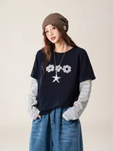 花柄長袖Tシャツ【ブラック・フィット・春用】（セットアップ対応）