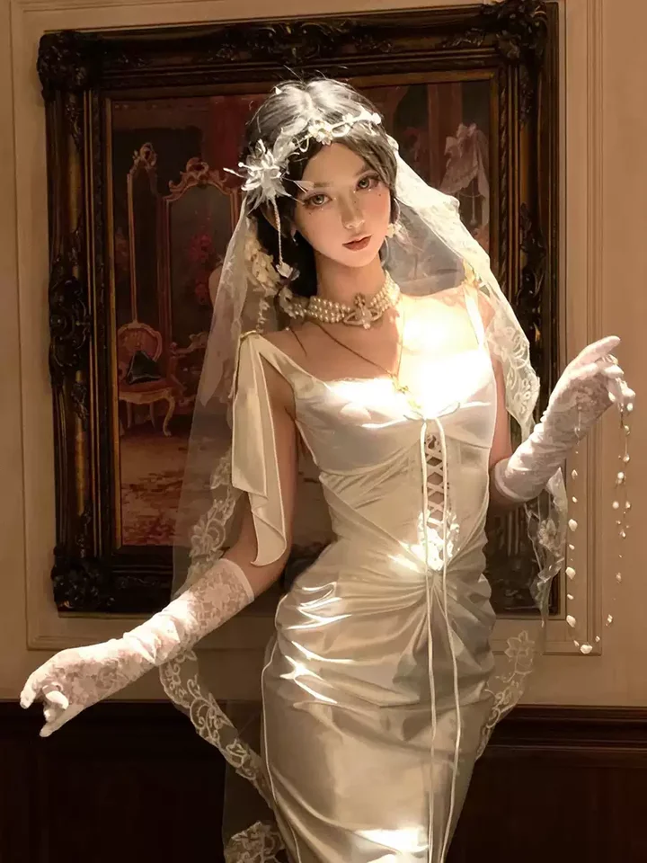 白色レースのロリータウェディングベール【花嫁用・撮影小物・ビンテージスタイル】