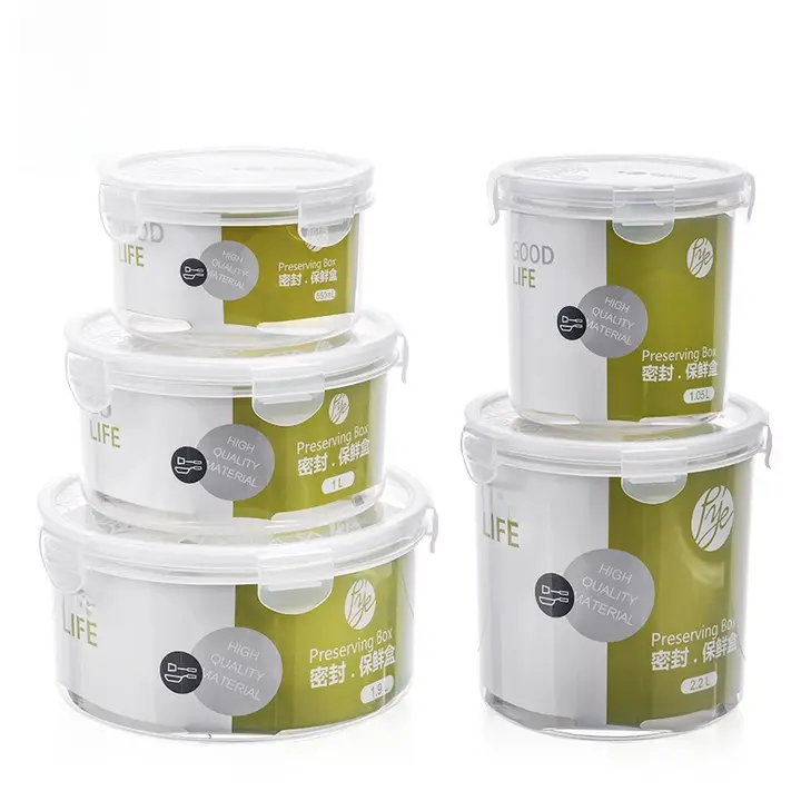 丸型プラスチック保存容器【密閉式・電子レンジ対応・キッチン収納用】