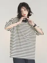 ストライプ柄 半袖Tシャツ【夏用・ゆったりシルエット・中性デザイン】