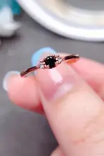 S925シルバー製 ブラッククリスタル開口デザインリング【シンプル・女性用】