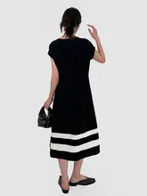 高級感あるカラー切替デザインの中長丈ワンピース【ラウンドネック・夏用】