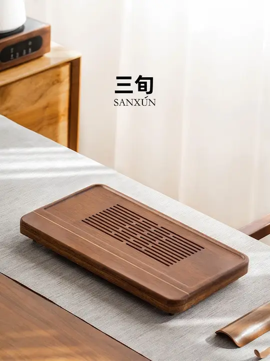 重竹製 簡約デザイン お茶トレイ【家庭用・抽斗付き・水受け式・オフィス用・小型】