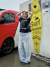 アメリカンスタイルのヴィンテージ風ウォッシュドデニムパン  ツ【男女兼用・ルーズフィット・ストレート・クラッシュ加工】