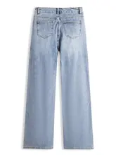 大きいサイズ 夏用 薄手のストレッチ高ウエストワイドレッグデニムパンツ【9分丈・フィット】