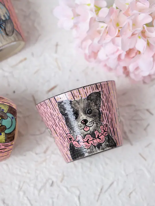 手作り陶器の動物デザイン 大容量マグカップ【コーヒーカップ・トレイ付き】