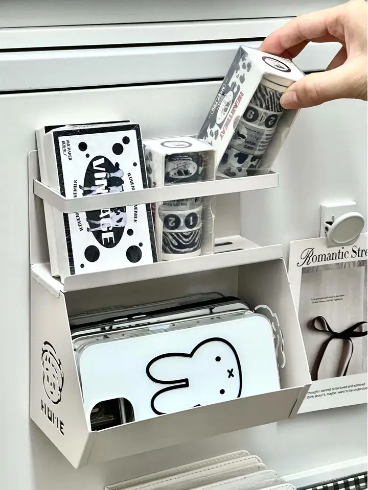 壁掛け収納ラック マグネット式 穴あけ不要 おしゃれ 文房具 小物収納 スチール製 整理整頓
