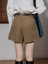 ハイウエストコーデュロイAラインワイドショートパンツ【秋用・フリル付き・デザイン】（セットアップ対応）