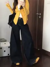 ハイウエスト深い青のデニムパンツ【ワイドレッグ・カジュアル・梨型体型向け】