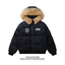 刺繍入りファー付きパーカーコート【レディース・ゆったりデザイン・保温・秋冬用】