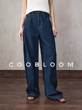 高腰ストレートデニムパンツ【女性用・ゆったりシルエット・ブルー】（セットアップ対応）