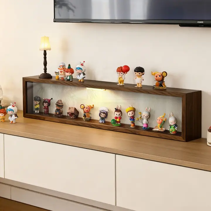 レトロデザインのブラインドボックス収納ディスプレイラック【萌えキャラクター用・LED照明付き・ほこり防止カバー】