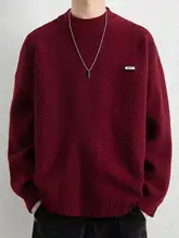 レトロな赤いニットセーター【冬用・ケーブル編み・カジュアル・クルーネック】