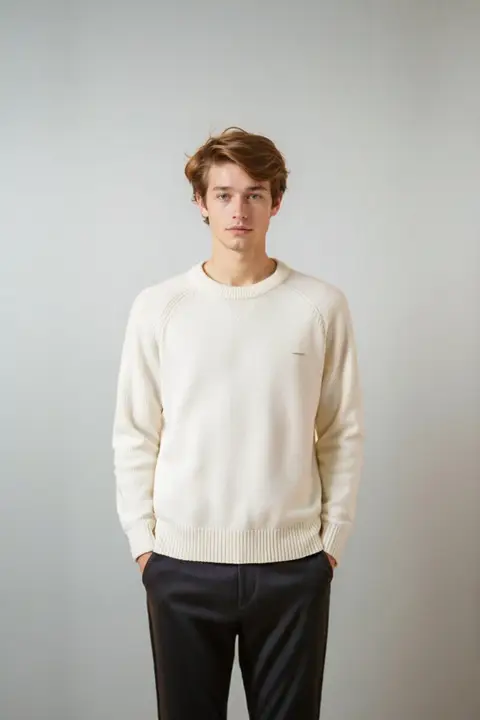 秋冬用ラウンドネック肩落ちニット【男性用・カジュアル・温かい・軽熟スタイル】