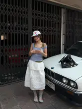 柔らかなデザインのダブルレイヤー取り外し可能なスカート【ボタン装飾・Aライン・ミディスカート】