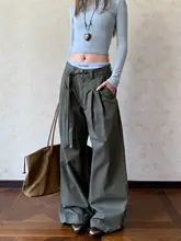 ヴィンテージストリートスタイルのウエストベルト付きワイドパンツ【フィット・ドレープ感】