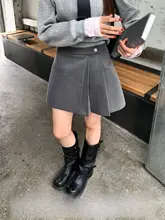 深灰色不規則プリーツAラインスカート【春用・エレガント・通勤】