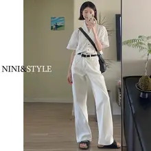 ホワイトワイドレッグデニムパンツ【高腰・ストレート・フィット】