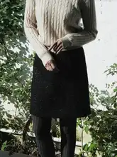 ブラック シンプルラグジュアリー スパンコール ストレートミディスカート【女性用・冬季・膝丈】