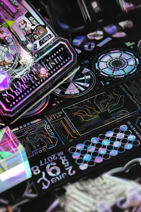 PETマスキングテープ オーロラ ジオメトリック サイバーレーダー 泡柄 手帳 デコ グカ 文具 「moodtape」