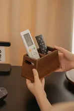 リモコン収納ボックス 天然木 2仕切り 大容量 持ち手付き 高級感 おしゃれ コーヒーテーブル リビング テレビ エアコン