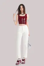 高腰ストレートパンツ【スリムフィット・デニム・女性用・秋冬】（セットアップ対応）