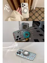 スマホケース ヴィンテージ ラインストーン ラメ加工 ミラー付き マグネット式 リングスタンド付き