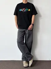 深灰色のウエストゴム夏用薄手ストレートカーゴパンツ【フィット・裾絞り】