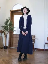 秋冬用コットンツイード半身スカート【Aライン・大きなドット・中長丈】（セットアップ対応）