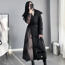 大きめ襟の白鹅绒ダウンコート【ロング丈・ウエストマーク・上品デザイン】